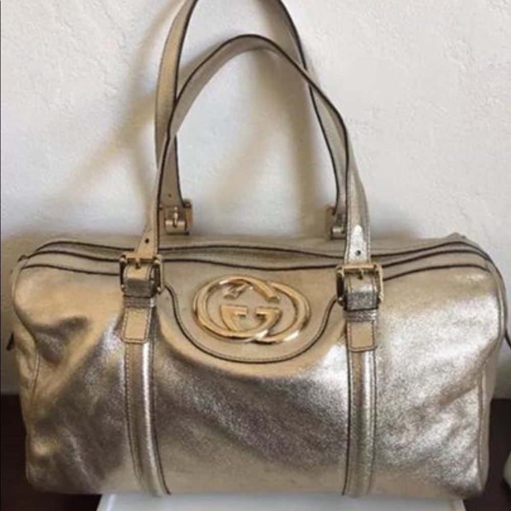 Authentic Gucci Gol accent GG Britt Satchel Boston